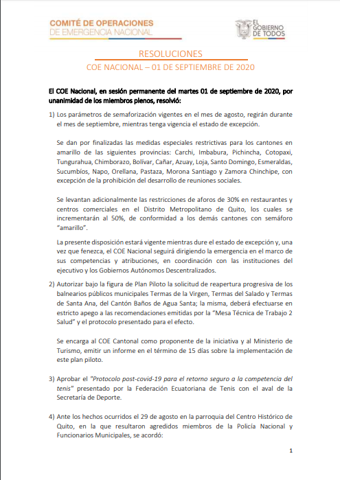 tomebamba's tweet photo. Estas son las últimas resoluciones del COE Nacional en las que se ratifica que se dan por finalizadas las medidas especiales restrictivas para los cantones en amarillo de 18 provincias, entre ellas Azuay. 

El horario de toque de queda se establece de 23h00 a 05h00.

Detalles ⤵ https://t.co/KQW3KGm2Pf