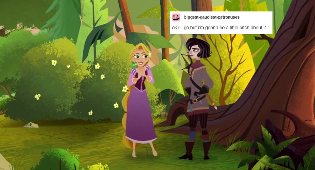 season 2 episode 5, when Rapunzel insists on them going off into the woods exploring together