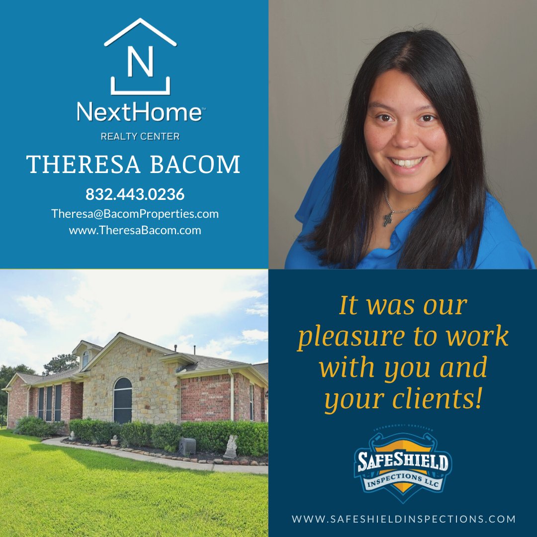 SafeShieldInsp's tweet photo. Always a pleasure to work with you, Theresa! We appreciated the opportunity to help your clients last week. #realestate #home #house #homeinspection #safeshieldinspections #supportlocal #veteranowned #smallbusiness #theresabacomrealtor #nexthomerealtycenter @nexthomere https://t.co/hDkf0jC0S8