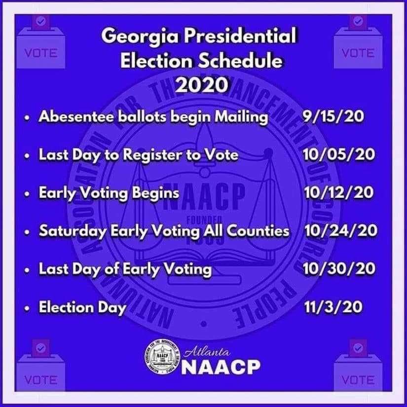 napacusa's tweet photo. Make a note of this important 2020 Election Schedule. #VoteGA https://t.co/EmQVE4abRG
