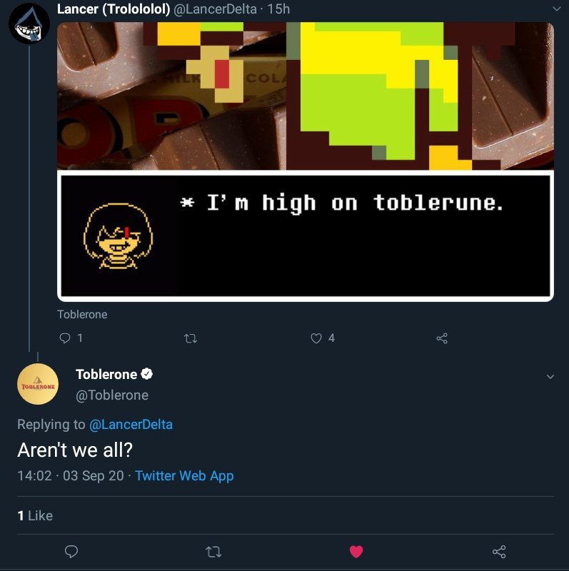 LancerDelta's tweet photo. @thatswackfam @TheSpookyThree Ratio'd with toblerone. https://t.co/Y8bxglwBut