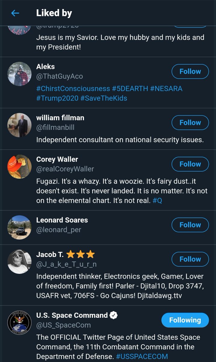 realYEDDY's tweet photo. In this post @Alec_M_Currier replied to a post by @US_SpaceCom. Here is a screen shot of them liking his post. Is this something they do on a regular basis?Β Link to post below. #REALSpaceForce #KindaABigDeal
https://t.co/785p79Lgxh https://t.co/ihrtOfh3QF