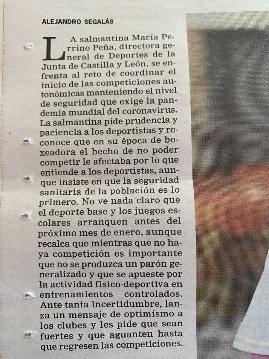 DeportivoSalaCF's tweet photo. Recortes de la entrevista de @LaGacetaSA a la directora general de deportes de la JCyL, María Perrino.
Sin concretar, abre la puerta a entrenamientos.
La competición, como pronto en enero. https://t.co/hl5AY1QIqA