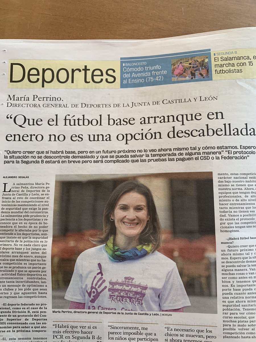 DeportivoSalaCF's tweet photo. Recortes de la entrevista de @LaGacetaSA a la directora general de deportes de la JCyL, María Perrino.
Sin concretar, abre la puerta a entrenamientos.
La competición, como pronto en enero. https://t.co/hl5AY1QIqA