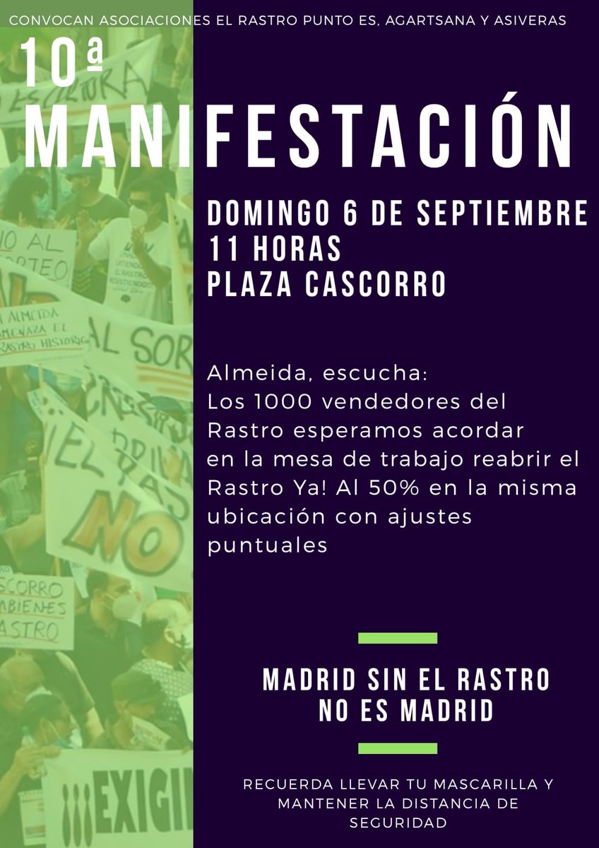 Belalba11's tweet photo. Este domingo volveremos al Rastro,no como lo hacíamos antes de aquel lejano ya 8 de marzo,lo haremos para seguir siendo visibles y seguir reclamando nuestros puestos de trabajo, el tiempo que sea necesario mientras @AlmeidaPP_ @MADRID no nos escuche #SalvemosElRastrodeMadrid https://t.co/6aR9oTpnSI