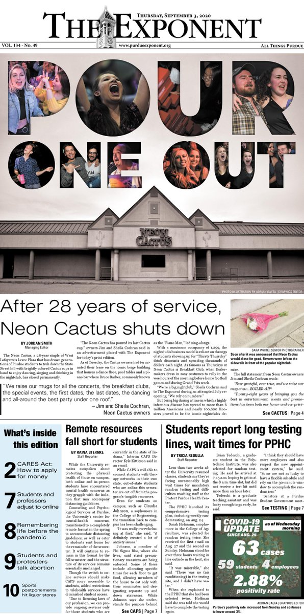purdueexponent's tweet photo. A historic closure in Greater Lafayette during a historic period for the world.

Grab a copy of Thursday's print edition to add to your Neon Cactus memorabilia. https://t.co/2qYmCTsLRS