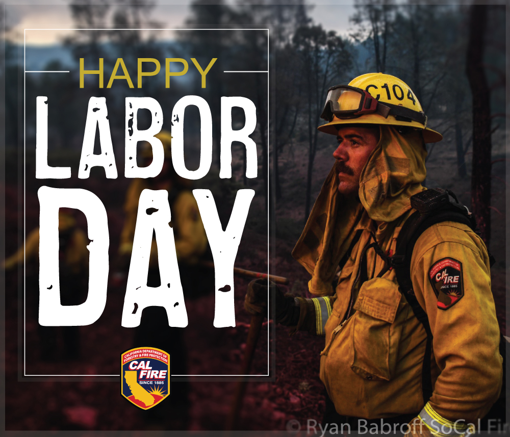 CAL_FIRE's tweet photo. As we reflect on #LaborDay we want to thank the firefighters and first responders that have worked tirelessly battling the August Lightning Siege fires. Thank you. https://t.co/XVFW2EDQxO