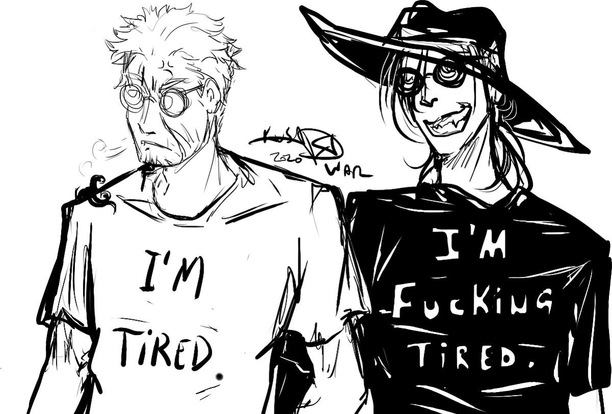 darkusan's tweet photo. So I was sketching some stuff at midnight bout yesterday and those kinda happened #Hellsing https://t.co/tuEQ1udUKc