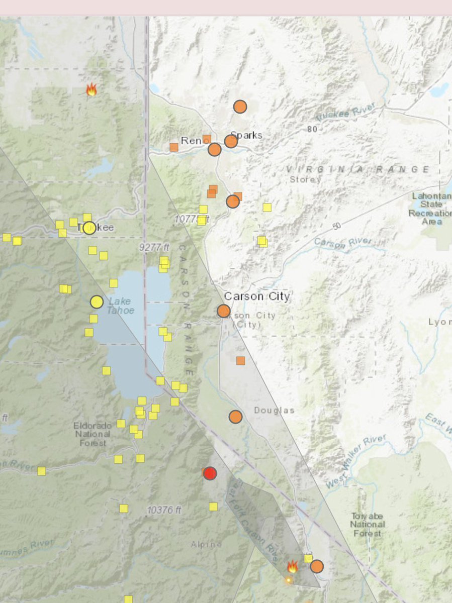 MichaelWWara's tweet image. Smoke is an interstate air pollution issue and should be managed as such. We need to manage wildfire smoke and prescribed fire smoke jointly to minimize health impacts. This afternoon, 300k population in Nevada are downwind from the #SlinkFire burning on USFS land in California.
