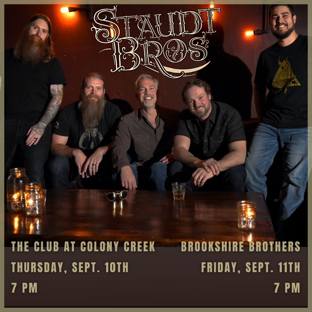 Come see us perform LIVE NEXT WEEK at The Club at Colony Creek (Victoria, TX) and Brookshire Brothers (Canyon Lake, TX). Check out our Facebook Page for more details!

#meettheband #staudtbros #colonycreek #brookshirebrothers #victoria #canyonlake #live