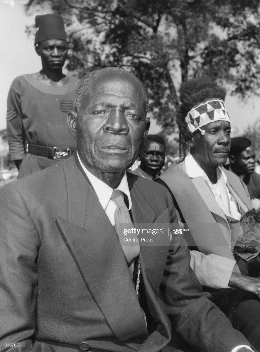 t14/ The Bemba setup a central system of Government led by the Chitimukulu, "The Great Tree". He is assisted by subchiefs from the royal crocodile clan.  1957- Chitimukulu(left) of the Bemba & Chief Kazemee at a party for Queen Elizabeth - Broken Hill.