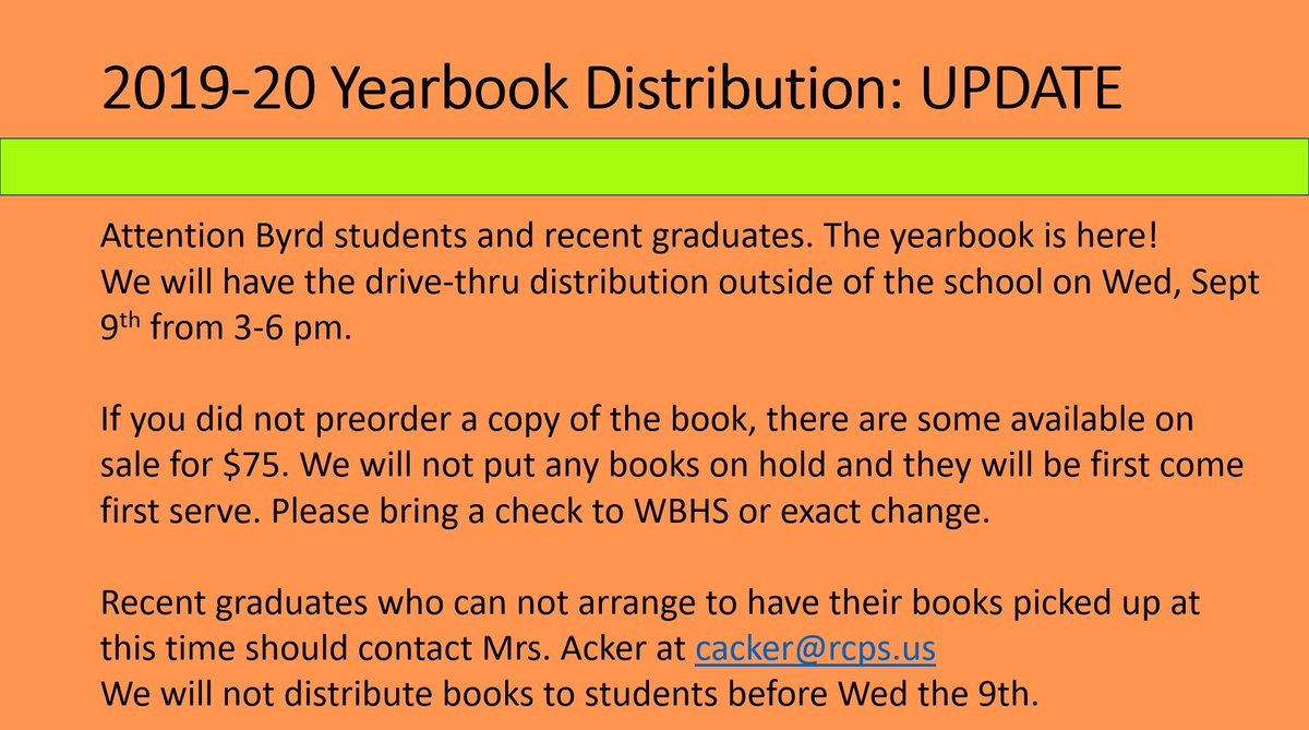 wbhs_blackswan's tweet image. Attention Students and Recent Grads: Yearbooks will be available for pickup Wednesday, September 9th from 3-6 pm!