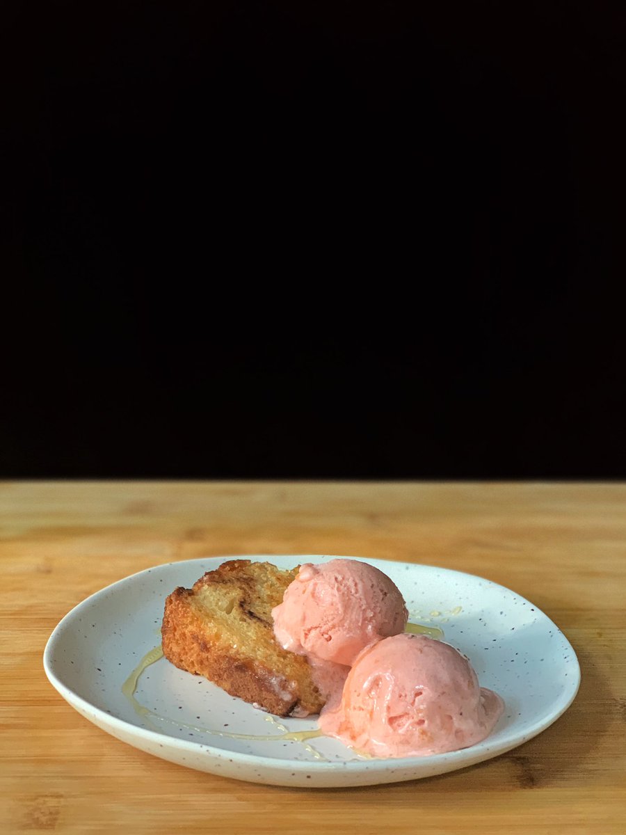 lol so photographing ice cream is...not it but taking a leftover slice of coffee cake a friend made (thx  @RemyLupica) griddling it in butter then pairing it with homemade charred pluot, mascarpone, amaretto sherbet and a drizzle of salted honey? that’s it  #humblebragdiet