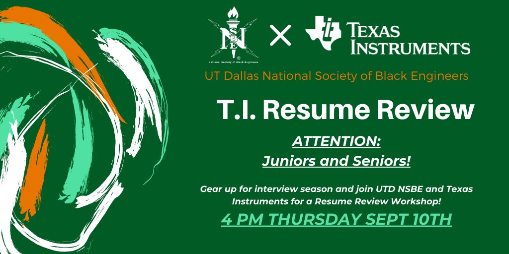 UtdNsbe's tweet photo. ATTENTION Juniors and Seniors!!
Texas Instruments is looking for you! Join UTDNSBE and Texas Instruments THURSDAY at 4PM for a special collaboration meeting for Resume Reviews! If you are looking for an internship, then Texas Instruments is looking for you! https://t.co/neW9JSRnFr