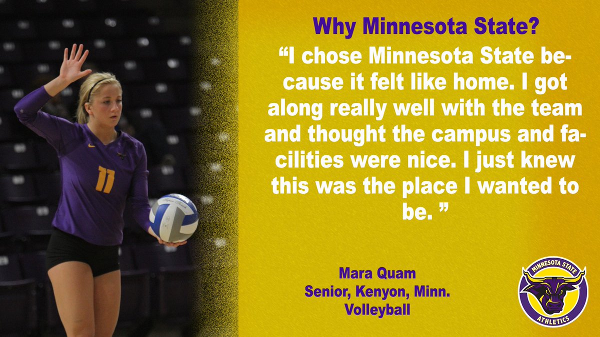 MinnStAthletics's tweet photo. Senior Libero Mara Quam on why she chose Minnesota State.  Thank you Mara for all you have done for the Mavericks and the community!
#HornsUp #MavFam @MaraQuam @MinnStateVBall https://t.co/GuAasGJnj5