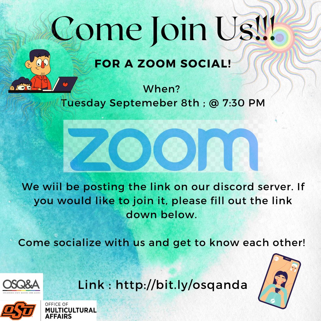 Come join us for a fun social Zoom call! Talk with fellow LGBT people and allies and learn about our elections and getting involved!

Follow bit.ly/osqanda to get started!