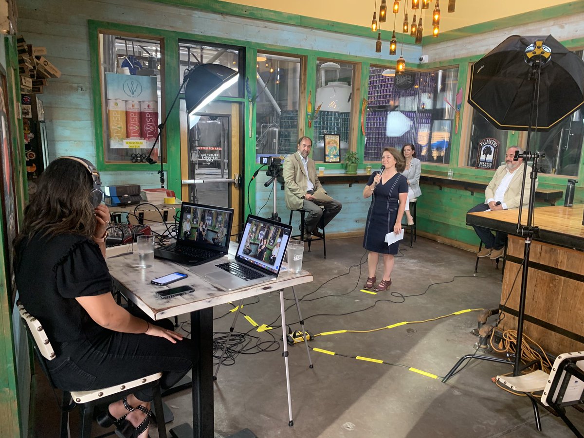 czoeller's tweet photo. Another virtual Pints &amp; Politics. Today @postandcourier reporters @skropf47 &amp; @AndyShain visit with 1st Congressional District candidate @NancyMace #pintsandpolitics #palmettopolitics https://t.co/lldqnbSGCE