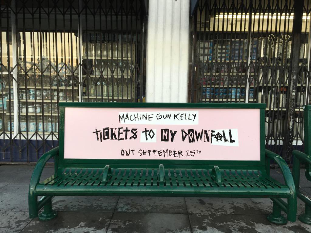 machinegunkelly's tweet photo. set up a little bus stop scavenger hunt if you want to find out the song title’s before i tell them to you tomorrow https://t.co/rndKG7se3J