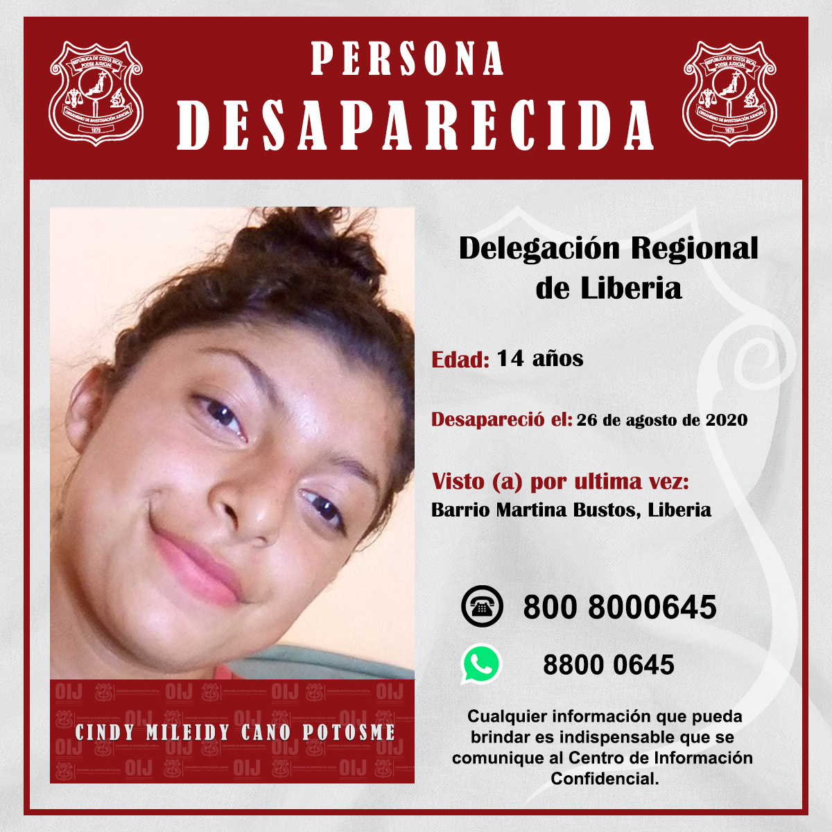 #DesaparecidosOIJ: La persona de la fotografía se encuentra desaparecida