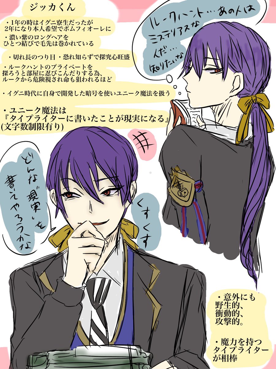ルクフロオフ会にてそれぞれの創作寮生をみんなで考えたので描いてみましたとても雑!!!本当に汚い!!!ごめんなさい!!!!落書きだと思っておおめに見てください!!!!

@megumipan 
@pump_intya 
@ZiccaZic 