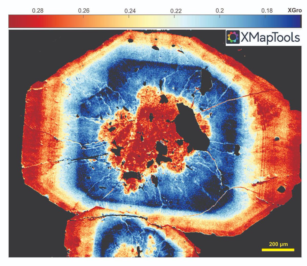 petrochronics's tweet photo. Grossular X-ray map showing multiple growth zones in a garnet porphyroblast from an eclogite. Contribution by the researchers Mahyra Tedeschi from @ufmg and Carlos Ganade @cprm.
How do you interpret the growth history of this porphyroblast? #ThinSectionThursday #XMapTools https://t.co/WLF51v1L7D