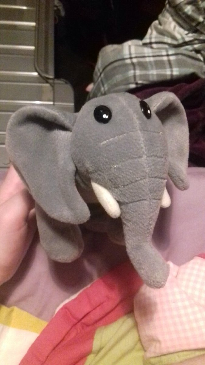 Grey Elephant. He is still here. He was named to differentiate him from Elmer, who was sadly taken from us by chairman mum in the toy purges and is presumed dead.