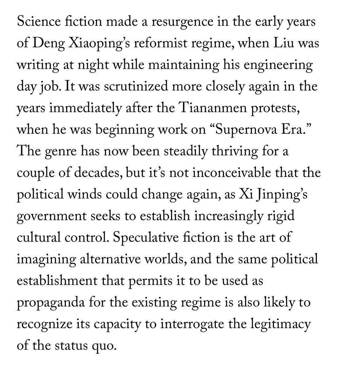 I don't want to reduce both the profile to just this one quote and I do recommend you read it in context. There are complexities at work, but I don't want to lose sight of the big picture: genocide (something that is thematically consistent with LXC's work)