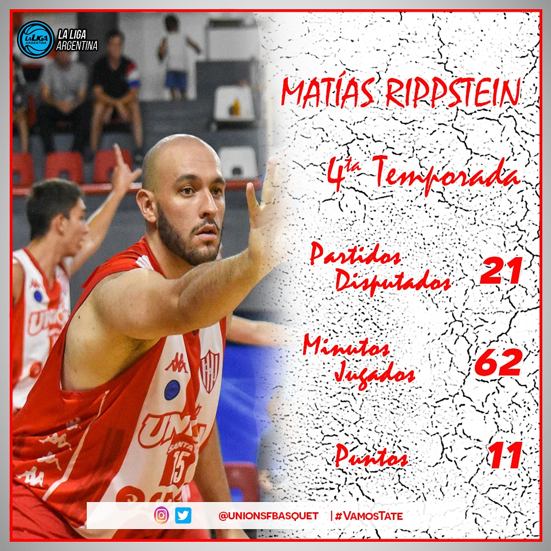 unionsfbasquet's tweet photo. #BásquetTatengue 🏀
#Continuidades
Matías Rippstein jugará su cuarta temporada en Liga Argentina con la camiseta de #Unión, dejamos los números del esperancino con la Rojiblanca.
#VamosTate 🔴⚪ https://t.co/rutSFyHSiQ
