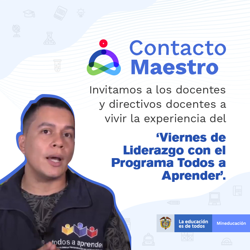 Mineducacion's tweet photo. ¿Sabían que en la plataforma #ContactoMaestro los docentes y directivos docentes pueden acceder a formación liderada por @PTA_Colombia? Ingresen aquí y aborden las prácticas de liderazgo en el campo de las competencias personales y la gestión escolar: https://t.co/SoP9wBpqXV https://t.co/wtUDcM1dtq