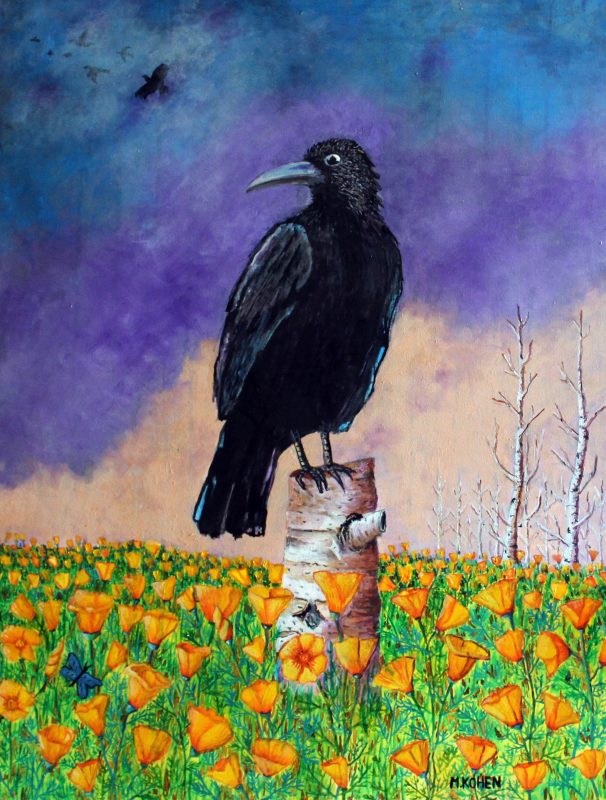 culturanunoa's tweet photo. Nuestra galería virtual recibe la exposición de Mauricio Cohen, pintor de nuestra comuna, cuyos cuadros unidos  nos narran la historia de un cuervo, que llegó a cambiar la cotidianidad de un bosque de abedules. https://t.co/MVQtPsRObe https://t.co/wSnJJXTIt2
