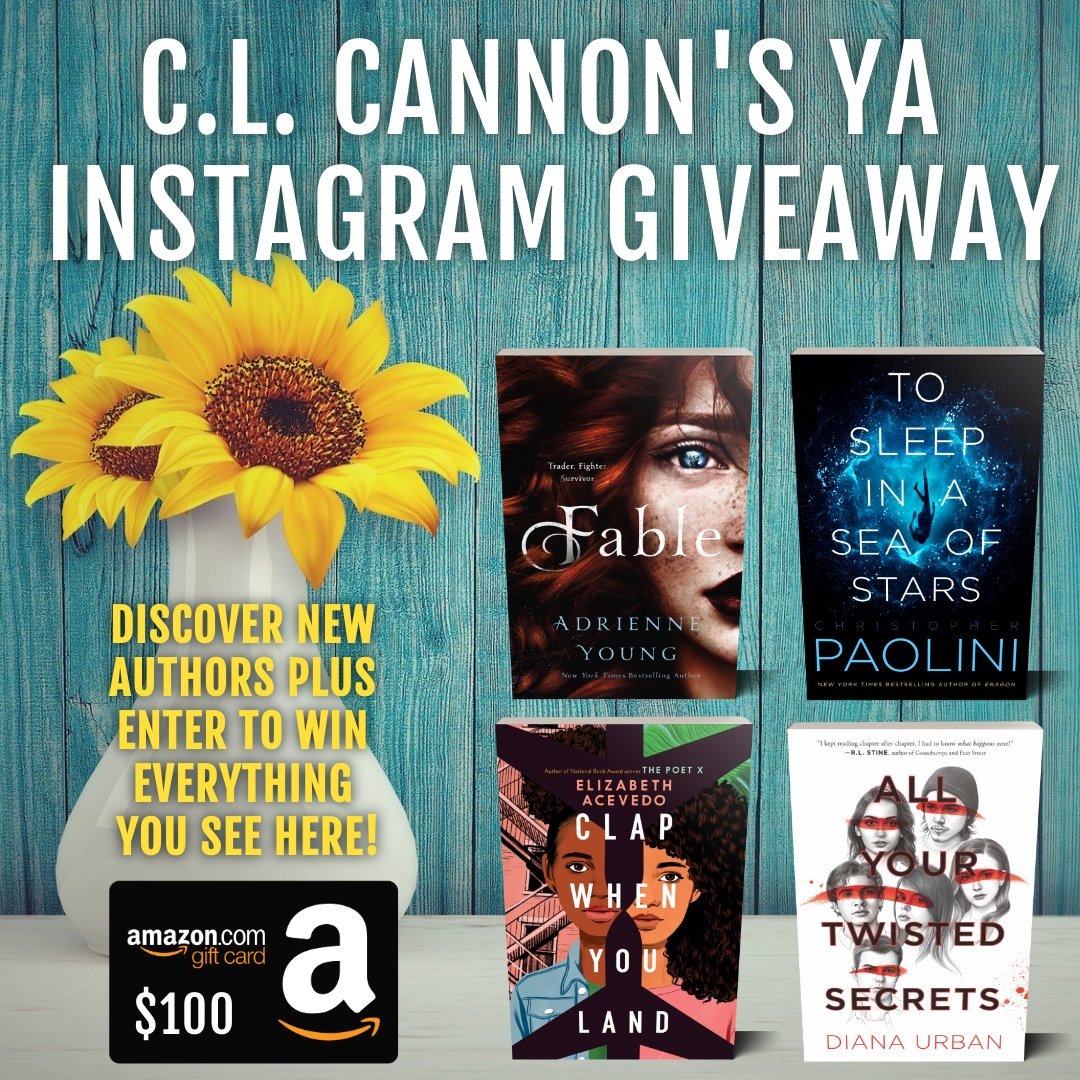 CLCannonAuthor's tweet photo. ✨YA fans, we have something for everyone in this #giveaway! Including a $100 #AmazonGiftCard to score even more #books!✨

➡️https://t.co/22ZojMu3kg⬅️

👑#Win #Fable, #ToSleepInASeaOfStars, #ClapWhenYouLand, #AllYourTwistedSecrets, &amp; a $100 Amazon GC!👑
#yalit #ireadya #yabooks https://t.co/gjuzm4LVqZ