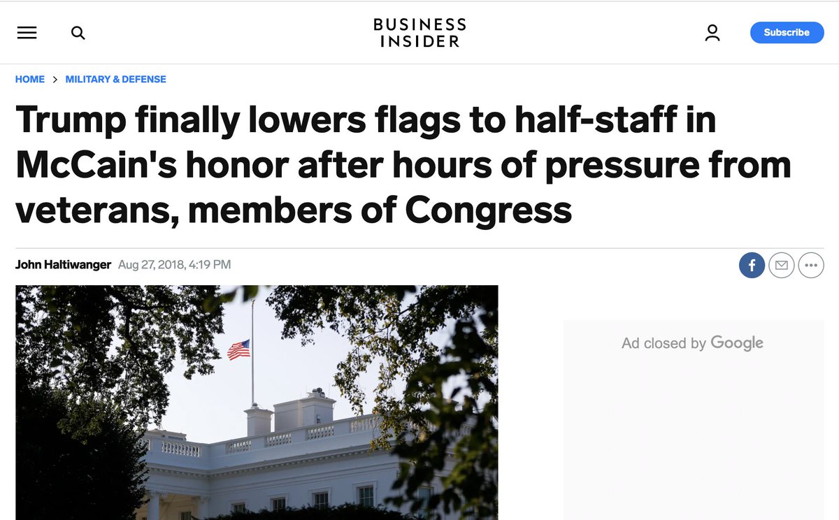 After John McCain's death in 2018, Trump was widely criticized for what appeared to be a petty refusal to keep flags lowered to half-staff, as is customary. He finally did so after outcry from across the political spectrum.  https://www.businessinsider.com/trump-finally-lowers-flag-for-john-mccain-after-mounting-criticism-2018-8
