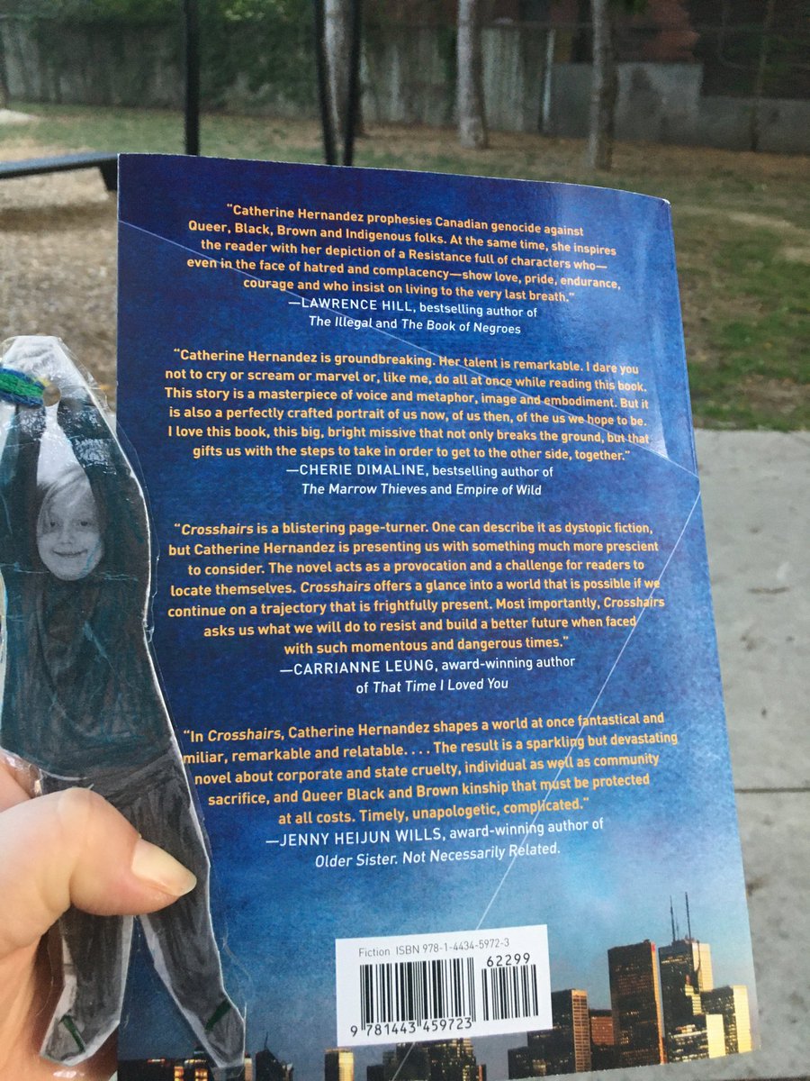 Diving into Crosshairs 📖 by ⁦@theloudlady⁩!!! And lo and behold it’s blurbed by ⁦@cherie_dimaline⁩ 👀 (Bookmark cameo appearance by my son, Tarquinius 😁) Support #DiverseLit #CanLit #LGBTQ2SLit #TorontoAuthors 📚 SO FRIGGIN’ EXCITED!