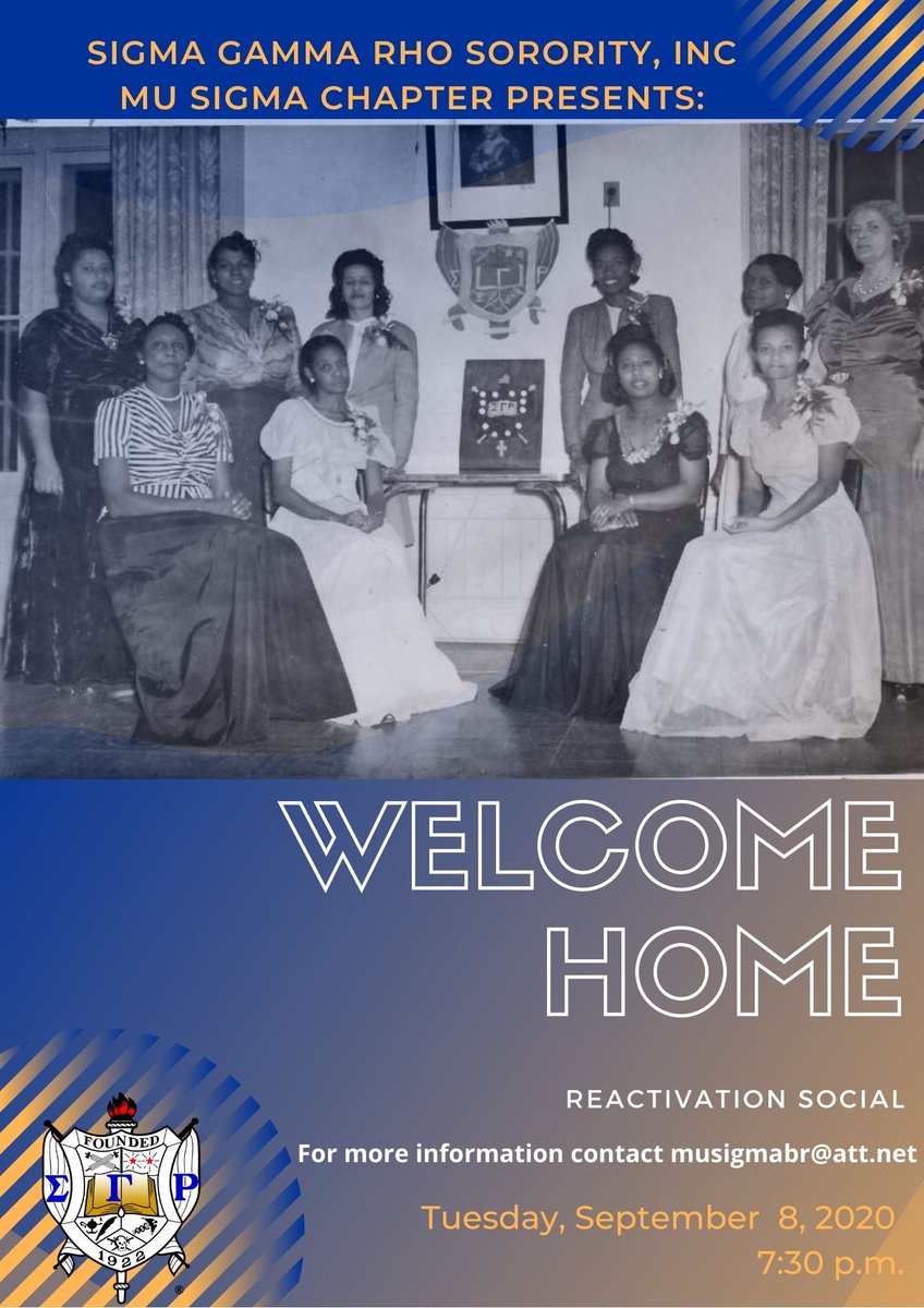 MuSigmaChapter's tweet photo. 💙💛REACTIVATION SOCIAL💙💛
Tuesday, September 8, 2020 @ 7:30 p.m.
For more info contact Mu Sigma Chapter  @ musigmabr@att.net https://t.co/GcF3trS6ZZ