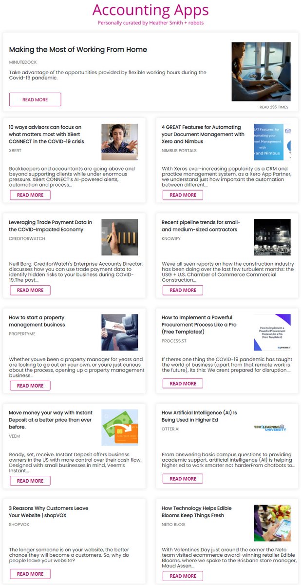 HeatherSmithAU's tweet photo. Here's a peek at last Tuesdays #AccountingApps newsletter featuring: @minutedock @XBertapp @knowify @processstreet @GoVeem @shopvox
Click thru to check it out and Sign up here if keen to learn about Accounting Apps : https://t.co/LBGTeUInft https://t.co/0FzmZEiEZd