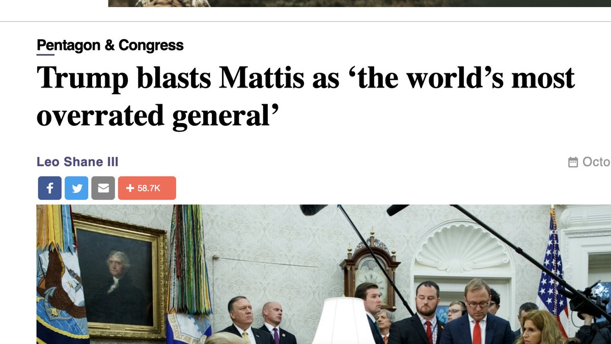 In October 2017, Trump publicly slammed Jim Mattis as "the world's most overrated general".  https://www.militarytimes.com/news/pentagon-congress/2019/10/17/trump-blasts-mattis-as-the-worlds-most-overrated-general/