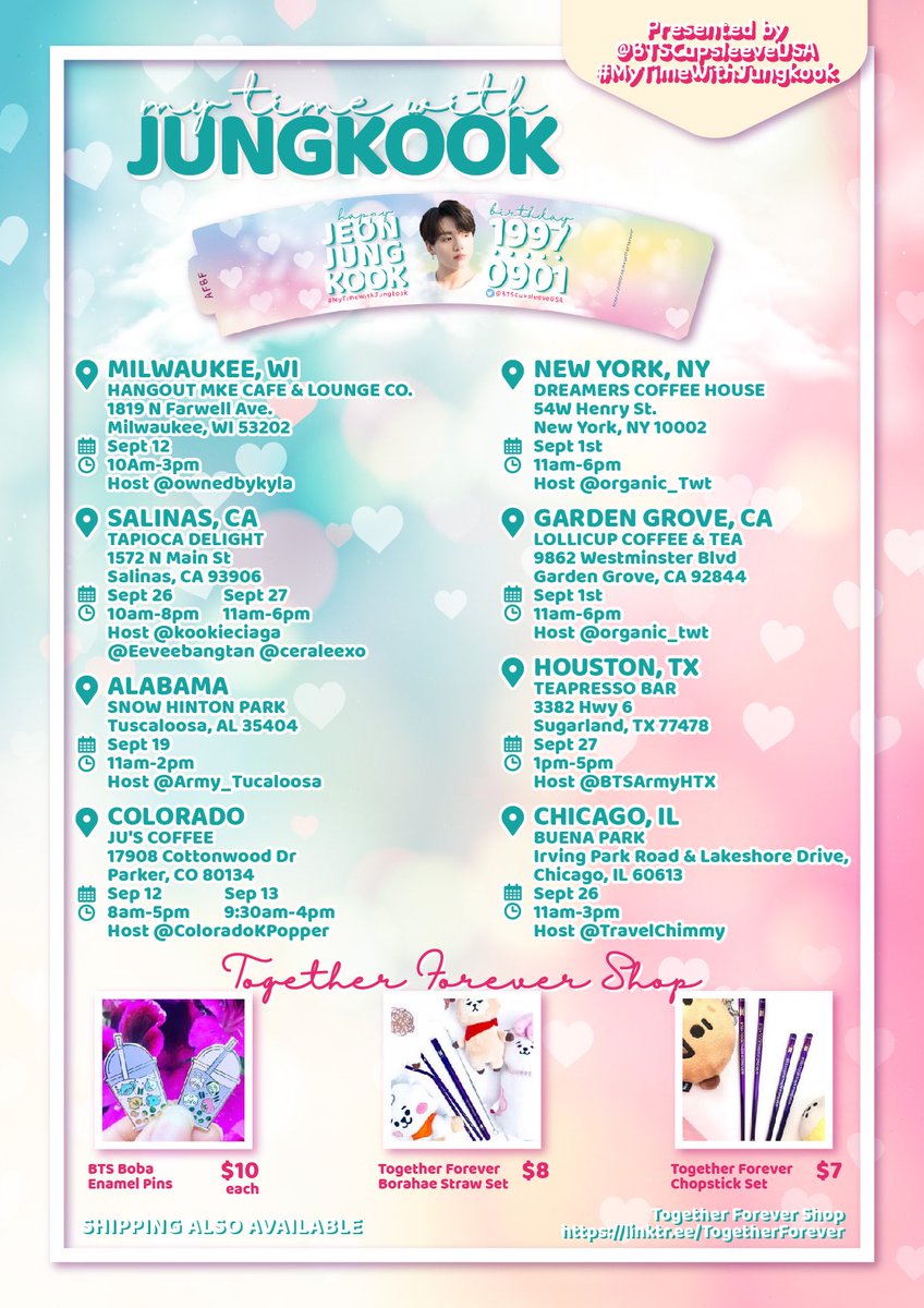 BTSCupsleeveUSA's tweet photo. 🌈🎂ARMY RETWEET🌈🎂
A National 🐰 Jungkook 🐰Event
#MyTimeWithJungkook
We Purple You 💟
Cupsleeve Avail for Shipping too
Please Help Us Rasie Funds 🥺🙏
🌸 Donation Pool 👇
https://t.co/7T6QxWuTds
@BTS_twt #BTSCupsleeveUSA
#TogetherForeverShop #JUNGKOOK https://t.co/0eBvFRrRI6