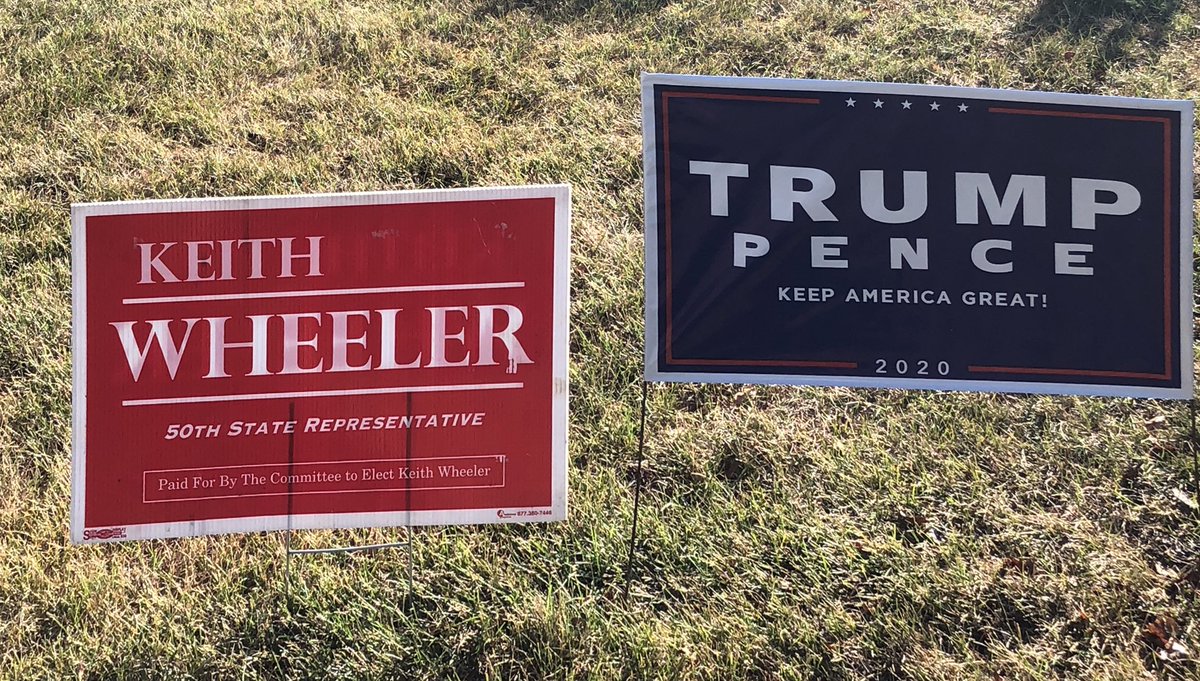 c_hansen84's tweet photo. Here in #IL50, I’m proud to have my lawn covered in signs of people who are going to work for the citizens of this district, protecting their rights - including #2A rights. Voting is a MUST for everyone this November! #twill #Illinois @keithwheeler @realDonaldTrump #Vote2020 🇺🇸 https://t.co/JFCHPiJ5vs