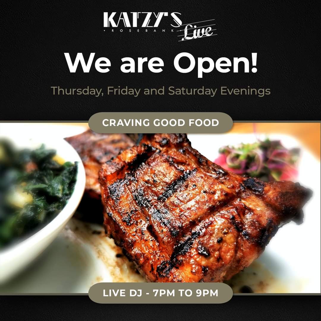 Katzys_Rosebank's tweet photo. Craving some good food! Join us at Katzy's Live this evening.

Call 011 880 3945 to book a table. Space is limited to only 50 people
#steakhouse #steak #foodporn #food #meat #bbq #beef #foodie #instafood #grill #meatlover #restaurant #steakdinner #dinner #steaks #carne #burger https://t.co/vzYgbkbUZJ