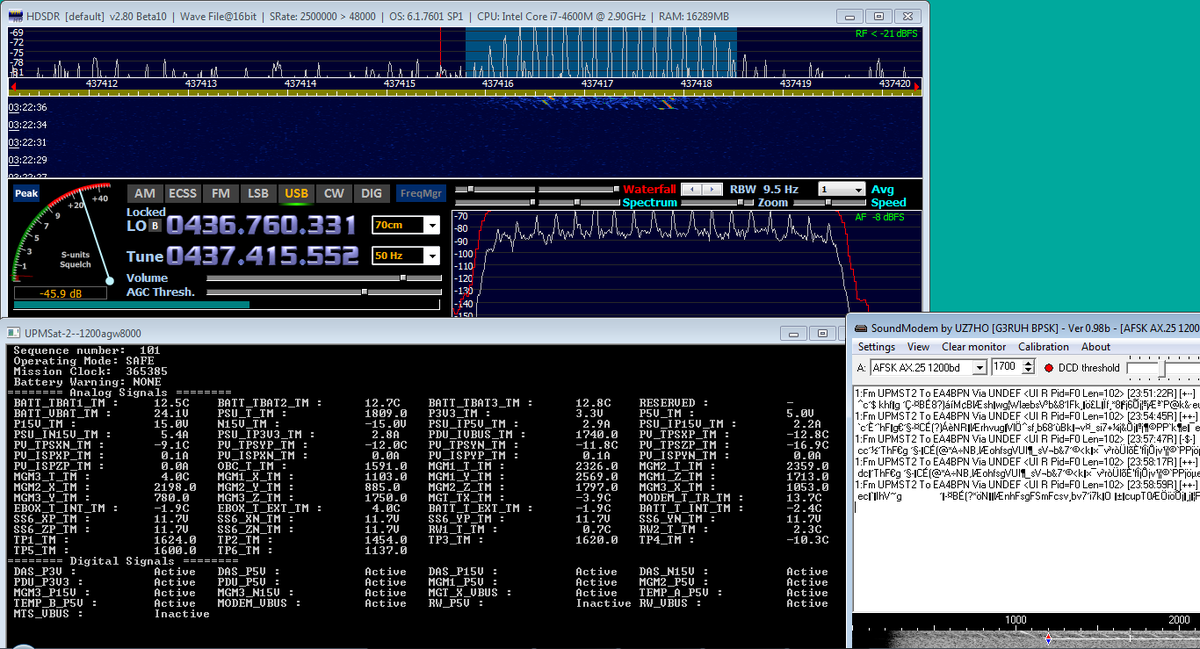 scott23192's tweet photo. 1st good pass here of the VV16 sats 0321utc; nothing heard from AmicalSat but lots of decodes from other stations, so it's alive.  10 strong packets decoded from @IDR_Aeronautic UPMSat-2 on I/Q replay - congrats to the team! https://t.co/J9sRPOw55U