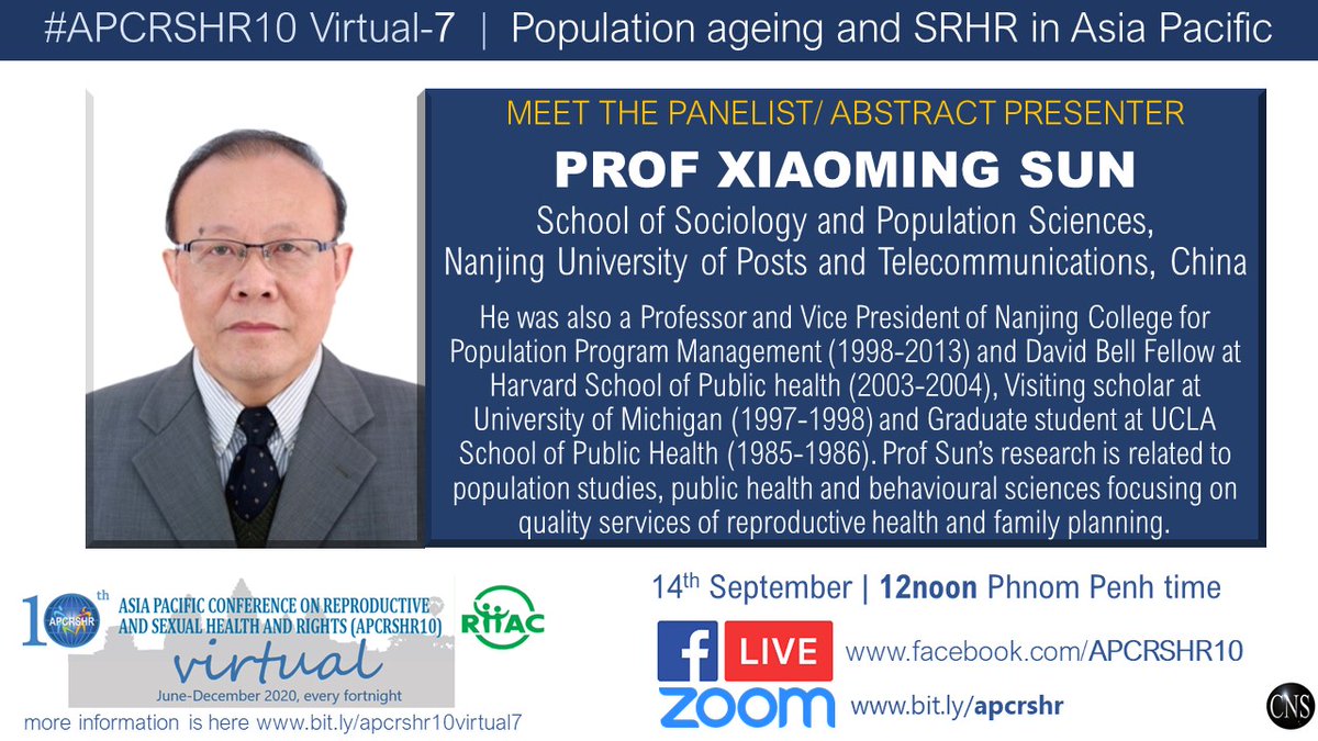 getalkslive's tweet photo. Meet the panelist &amp; abstract presenter of 7th #APCRSHR10 Virtual (14 Sept): Prof Xiaoming Sun of China

Facebook LIVE https://t.co/Ps9bhOaV7O
Join on Zoom https://t.co/LkF4IDXbQi

For more info https://t.co/ohbzjKsHE5 #sexualhealth #ageing #elderly #InternationalDayofOlderPersons https://t.co/KjbrUrZVbE