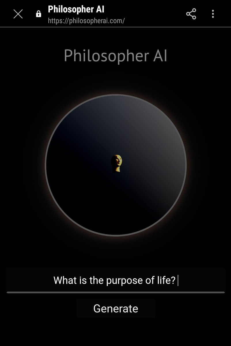 Grosvenor_MB's tweet photo. I tried asking #AI what it thinks the purpose of life is. And I have to say, #AI is onto something. #AI might be spot on.

Here’s what it said: 👇🏾

#GPT3 #philosopherAI https://t.co/uoFWK5CRRN