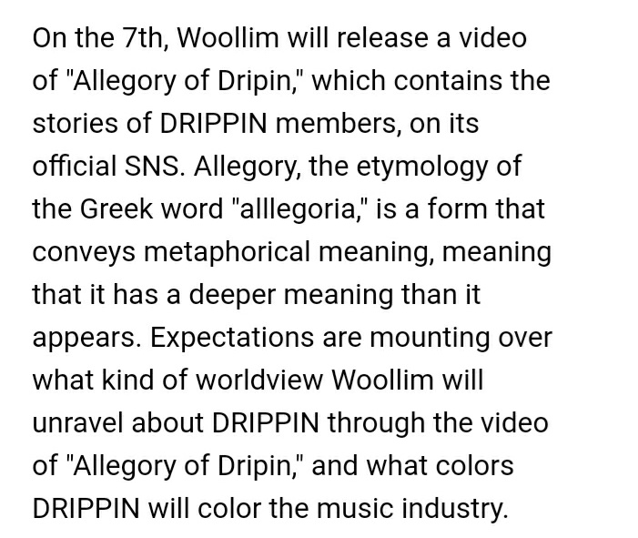 DRIPPIN_GLOBAL's tweet photo. [INFO] 200904 — DRIPPIN (드리핀) will open their official SNS channels on September 5th and will release "Allegoria of Drippin" on September 7th.

More details below.

#드리핀 #울림 #DRIPPIN #차준호 #황윤성 #김동윤 #주창욱 #김민서 #이협 https://t.co/kKvTNId81S