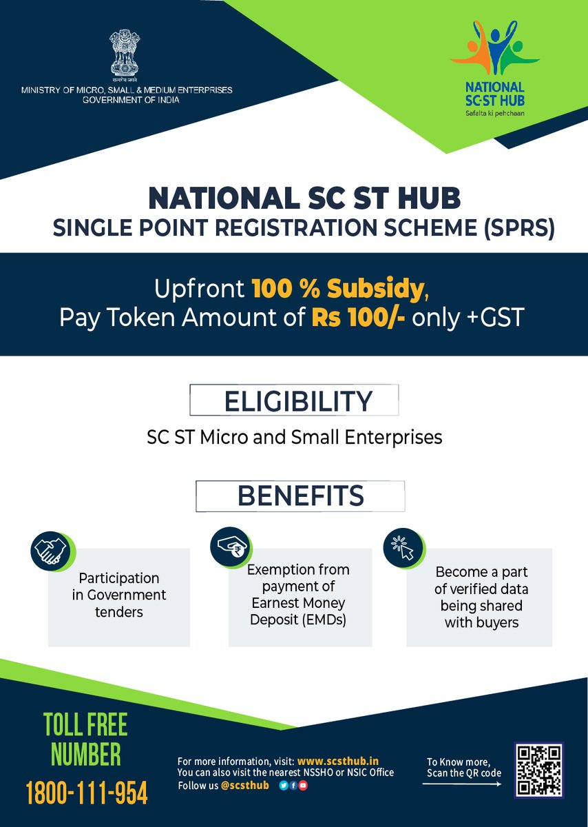 scsthub's tweet photo. Are you an SC/ST entrepreneur planning to participate in a Govt tender?
Are you facing difficulties in paying high tender fees and EMD?
If yes, we have a perfect solution for you
#AtamnirbharBharat #Export #GlobalMarket #SCSTHub #NSIC #NSSH #MSME https://t.co/O4zlzgVnd7