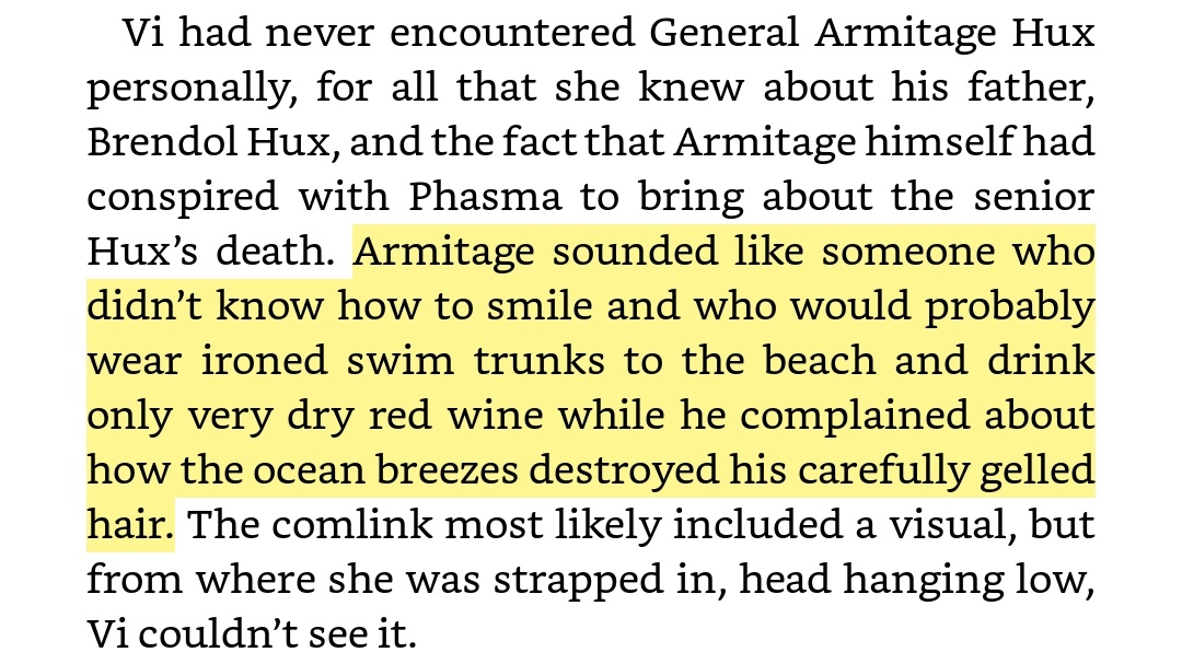 The way Hux is described in the novelizations is my favorite thing on earth. He's an uptight, thin skinned, ambitious, cruel loser. Everyone still looks down on him to a certain extent despite how hard he's tried to be feared. Hux’s entire existence is about proving others wrong.