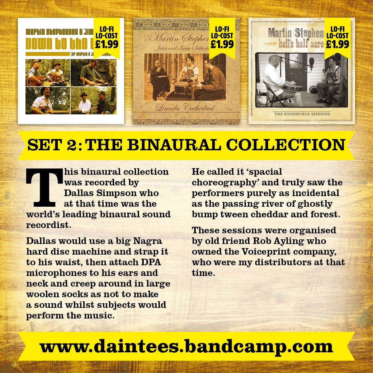 Here's a few words about "The Binaural Collection" which is the next set of three albums in the "Lo-Fi/Lo-Cost" promotion. Tomorrow I'll post about "Down To The Wood" which was recorded with  @JimHornsby in The Peak District in 2002. Mx