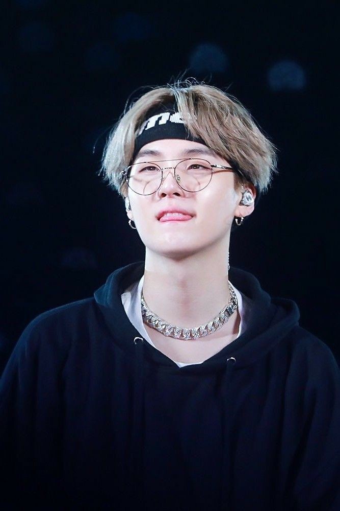 yoongi wearing a bandana and specs