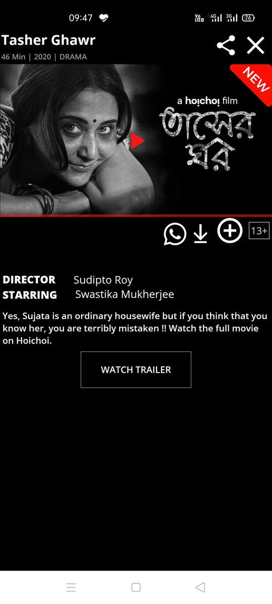 #TasherGhawr 
A domestic thriller movie....Watch it for stellar performance by #swastikamukherjee 👏👏❤️❤️ @swastika24

@SVFsocial @hoichoitv