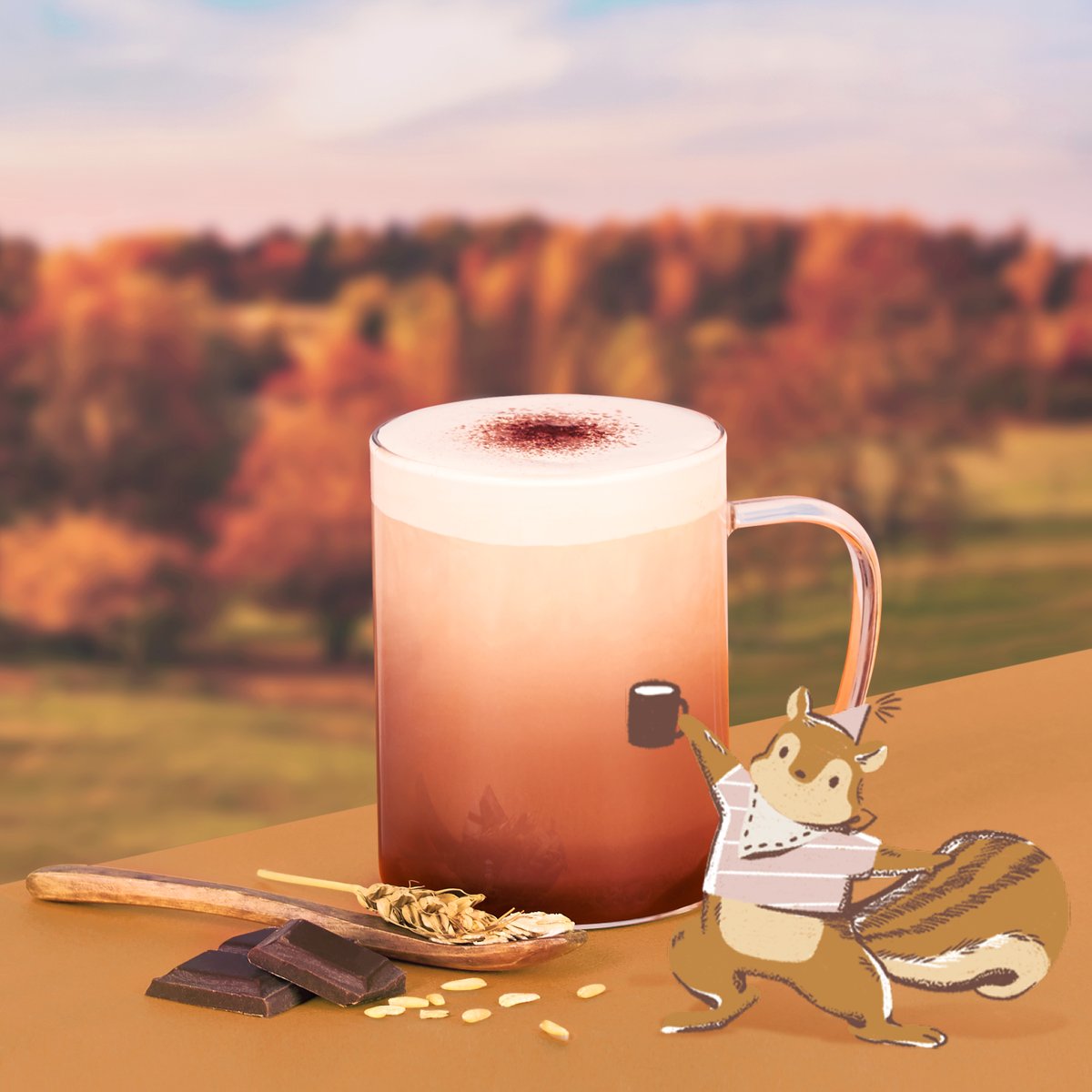 따뜻한 초콜릿 음료가 떠오른다면,
그건 바로 가을이 왔다는 신호.
　
진한 초콜릿과
부드러운 오트 밀크가 주는 기분 좋은 달콤함!
　
스타벅스의 가을은
#헤이즐넛오트쇼콜라 마시기 딱 좋은 계절.
　
🔸헤이즐넛 오트 쇼콜라는 식물성 대체유(귀리)가 베이스인 음료입니다.

#9월8일출시