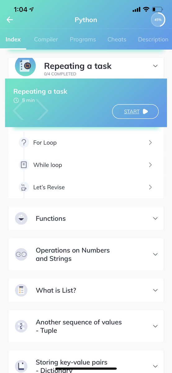 NeRicha's tweet photo. Up late/Up early, depending on how u look at it, studying #Python on the #ProgrammingApp #Day1 #100DaysOfCode https://t.co/Hs2vo1kV9k